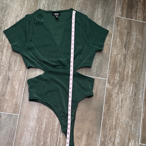 Privy Dark Green Sparkle Mesh Cut-Out Bodysuit - Picture 8 of 10
